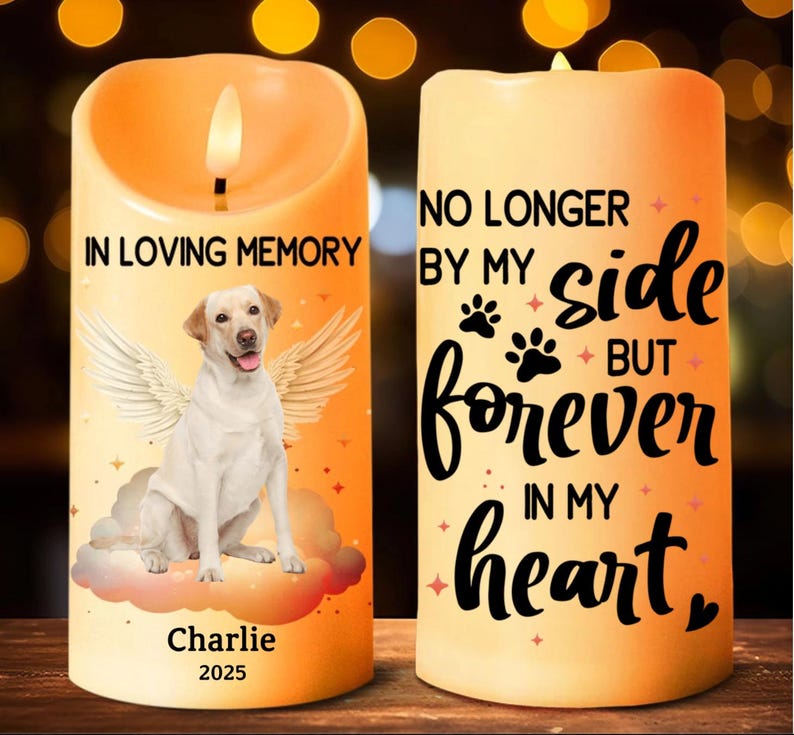 Custom Pet Memorial LED Candle, Personalized Pet Photo Keepsake, Dog & Cat Remembrance Candle, Pet Loss Sympathy Gift, In Loving Memory Decor