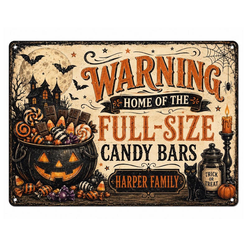 Personalized Halloween Metal Sign, Custom Trick or Treat Candy Bar Sign, Halloween Porch Wall Decor, Personalized Garden Yard Decoration, Spooky Halloween Gift