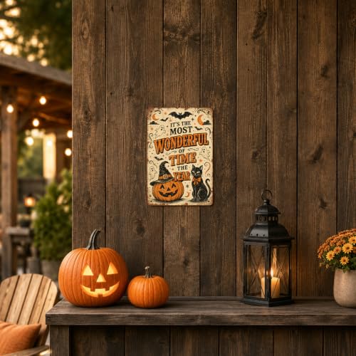 Cute Halloween Metal Sign, Vintage Halloween Wall Decor, Seasonal Quote Sign, Spooky Fall Home Decoration, Rustic Halloween Art