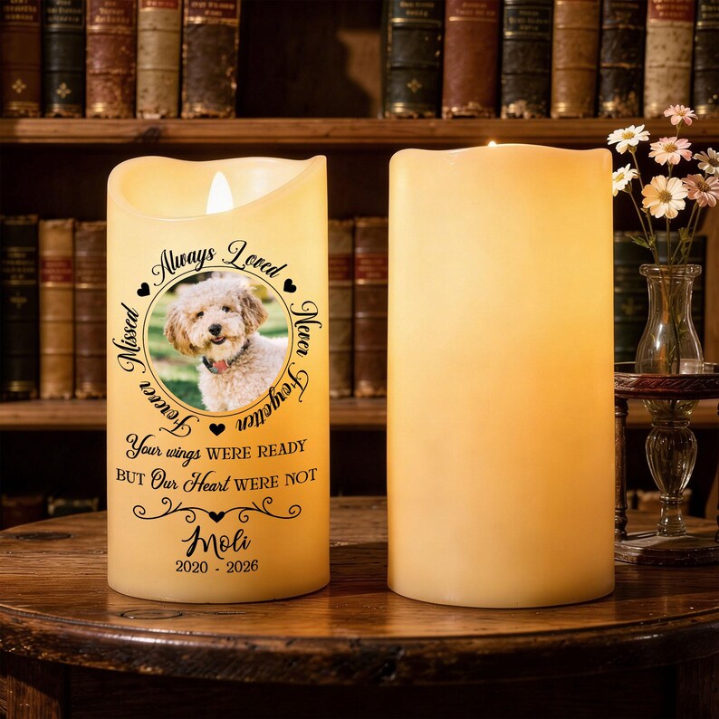 Personalized Pet Memorial LED Candle, Custom Dog Photo Remembrance Candle, Personalized Pet Loss Gift, In Loving Memory Decor