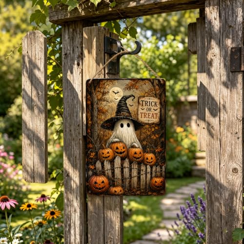 Halloween Trick or Treat Garden Metal Sign, Spooky Outdoor Wall Decor, Rustic Pumpkin Halloween Yard Decoration, Fall Garden Sign (Copy)