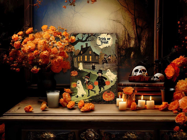 🎃 Primitive Rustic Halloween Metal Sign, Trick or Treat Kids Decor, Antique Distressed Front Door & Patio Sign (Copy)