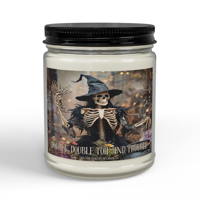 🧙‍♀️ Skeleton Witch Candle, Double Double Toil and Trouble, Magical Soy Wax Candle, Halloween & Dark Academia Decor 🕯️💀 (Copy)