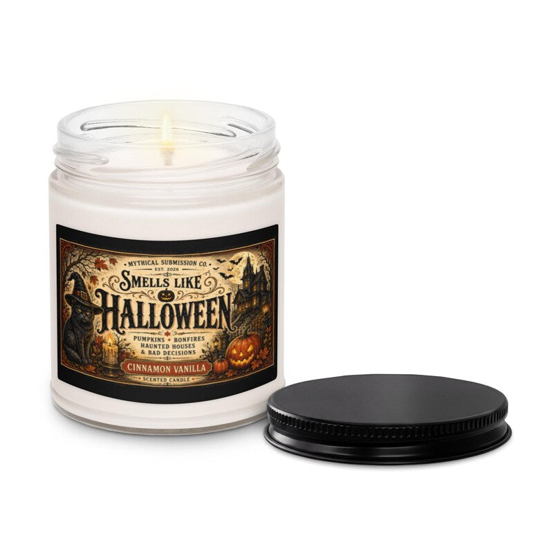 🎃 Halloween Candle, Cinnamon Vanilla Scent, Haunted House Decor, Black Cat Spooky Candle 🐈‍⬛🕯️