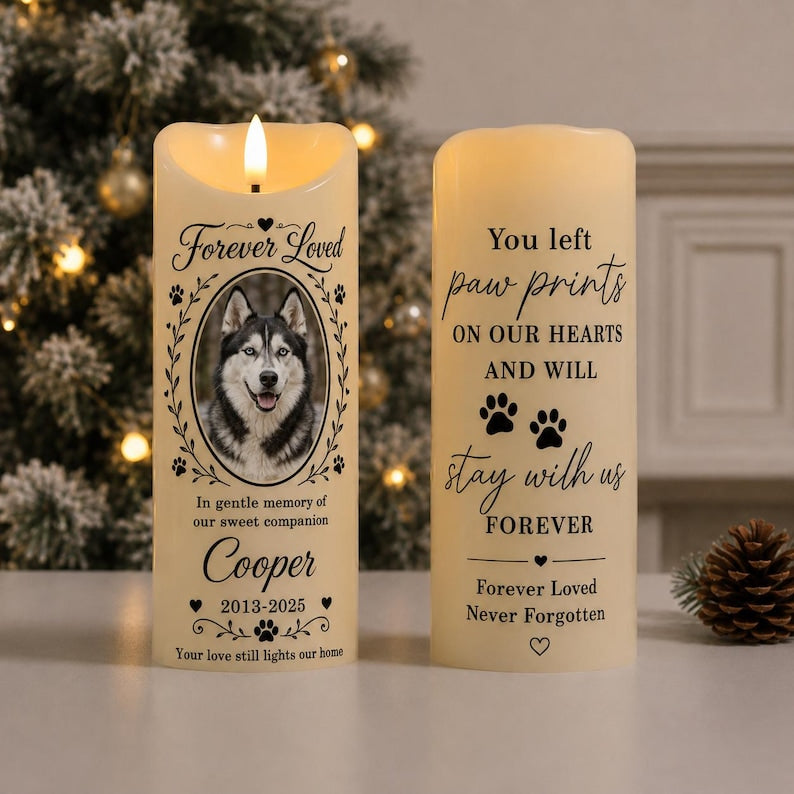 Personalized Pet Memorial LED Candle, Custom Dog Photo Remembrance Gift, Double-Sided Rainbow Bridge Candle, Pet Loss Sympathy Keepsake