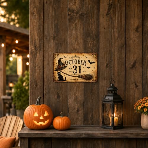 Rustic Halloween Metal Sign, Vintage October Wall Decor, Spooky Fall Home Decoration, Antique Halloween Seasonal Sign