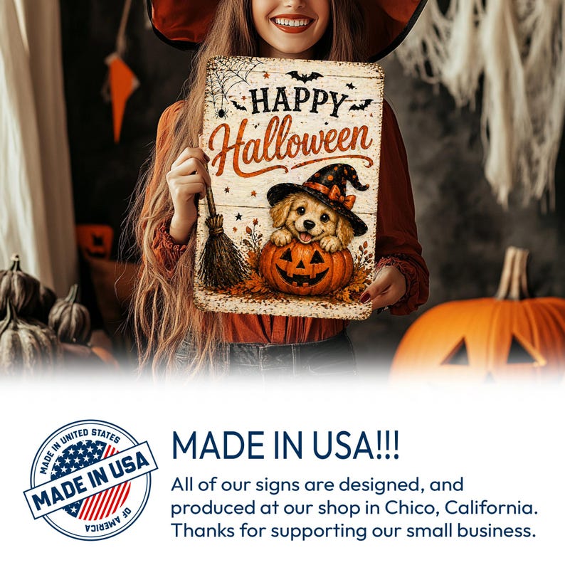 🐶🎃 Happy Halloween Metal Sign, Cute Puppy Halloween Decor, Dog Pumpkin Wall Sign, Spooky Cute Pet Lover Decor