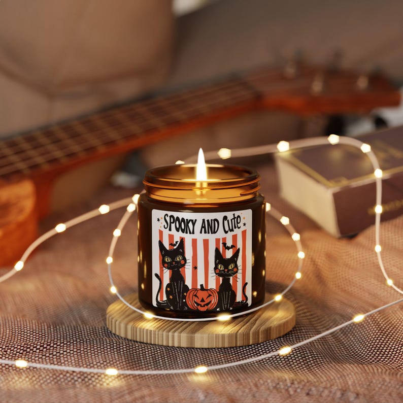 Halloween Home Decor Candle, Vintage Black Cat Fall Candle, Trick or Treat Halloween Candle, Spooky Season Home Decor, Black Cat Lover Gift