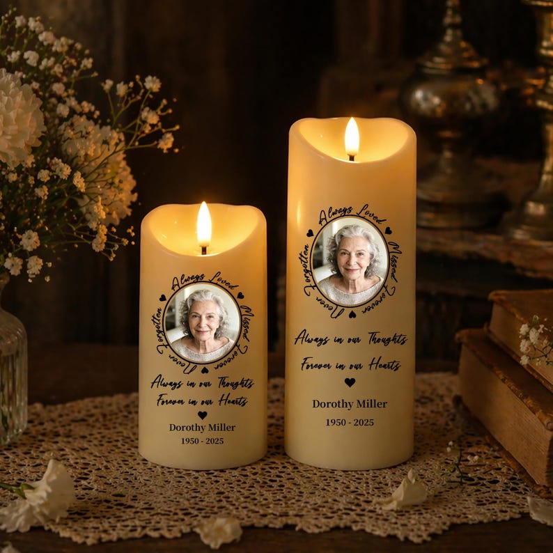 Personalized Photo LED Candle, Custom Sympathy Candle, Bereavement Gift for Family, Personalized Photo Remembrance Gift, In Loving Memory Decor