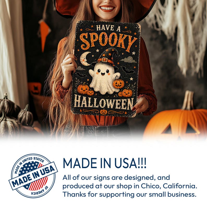 Have a Spooky Halloween Metal Sign – Cute Ghost Wall Decor, Funny Trick or Treat Plaque, Spooky Fall Home Decoration