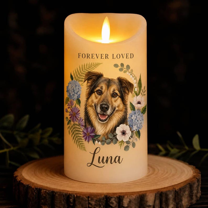 Personalized Pet Memorial LED Candle with Photo and Name, Custom Dog Cat Remembrance Light, Flameless Pet Loss Keepsake, Sympathy Gift for Pet Lovers
