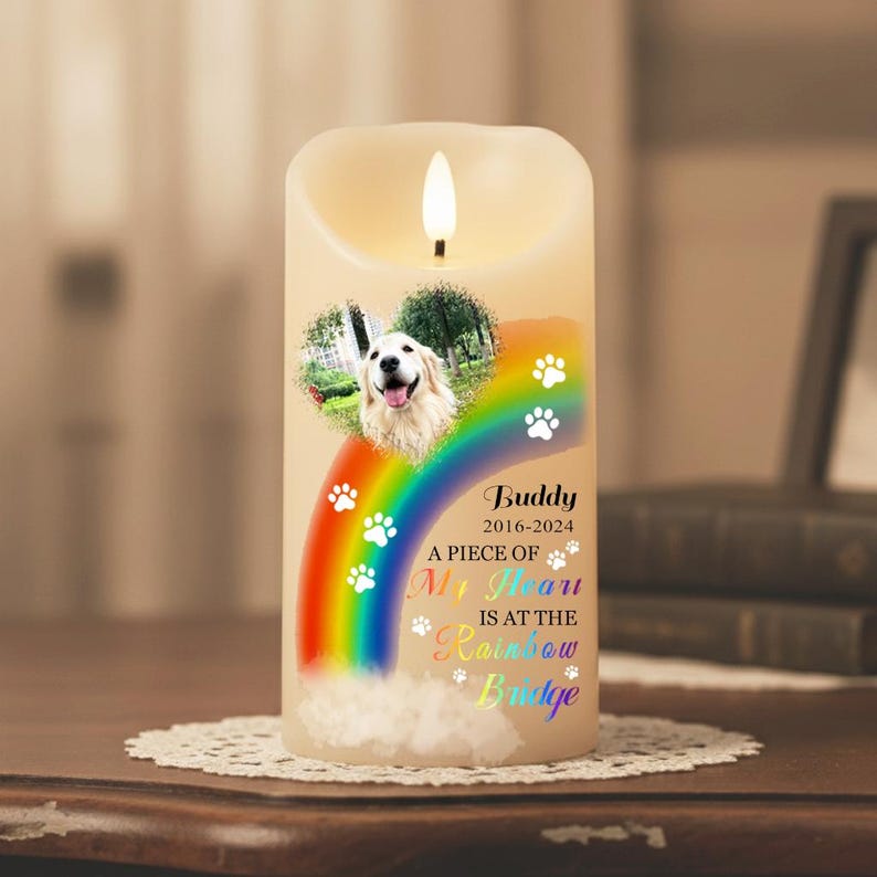 Personalized Pet Photo Memorial LED Candle, Custom Dog Cat Picture Remembrance Light, Flameless Pet Sympathy Gift, Christmas Memorial Keepsake for Her Him