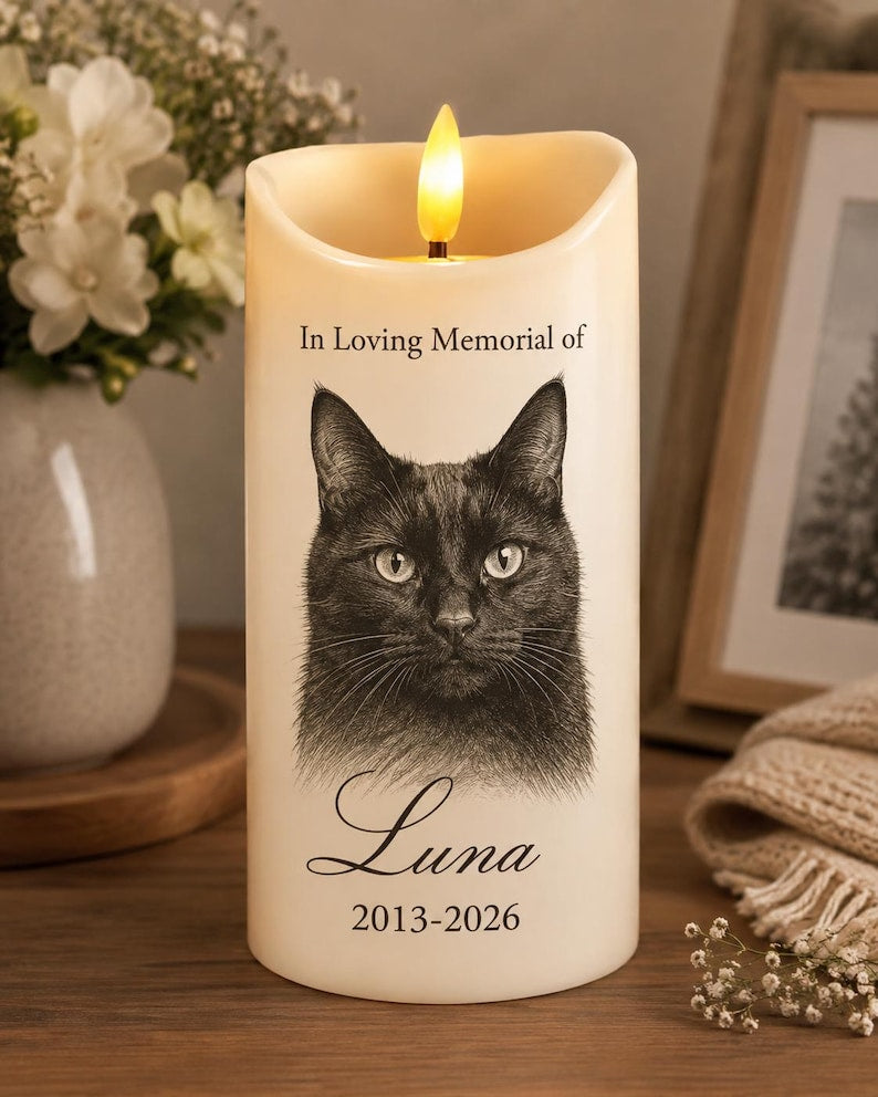 In Loving Memory Pet LED Candle, Custom Dog Cat Photo Memorial Light, Rainbow Bridge Remembrance Decor, Personalized Sympathy Keepsake, Pet Lover Gift