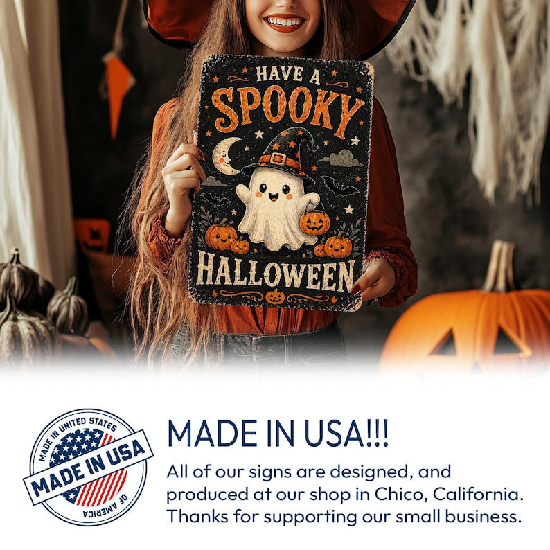 👻 Have A Spooky Halloween Metal Sign, Cute Ghost Wall Art, Trick or Treat Decor, Adorable Halloween Home Sign