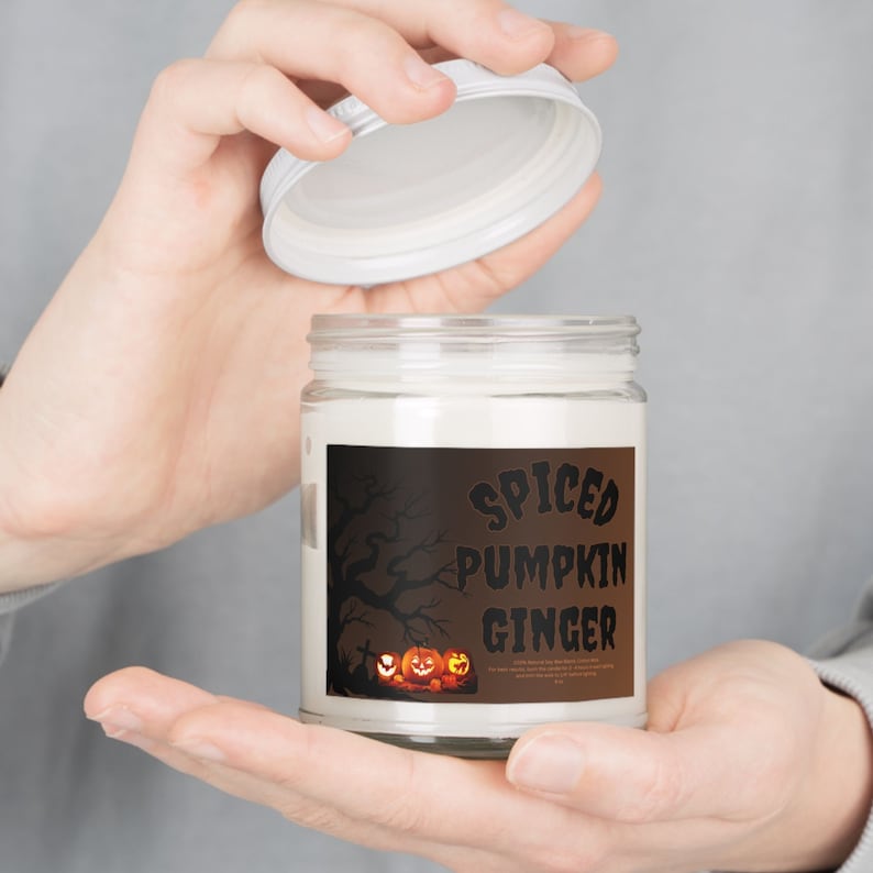 Halloween Spiced Pumpkin Ginger Candle, Scented Soy Wax Candle, Cozy Fall Home Decor, Pumpkin Spice Halloween Candle, Autumn Gift, Spooky Season Decor