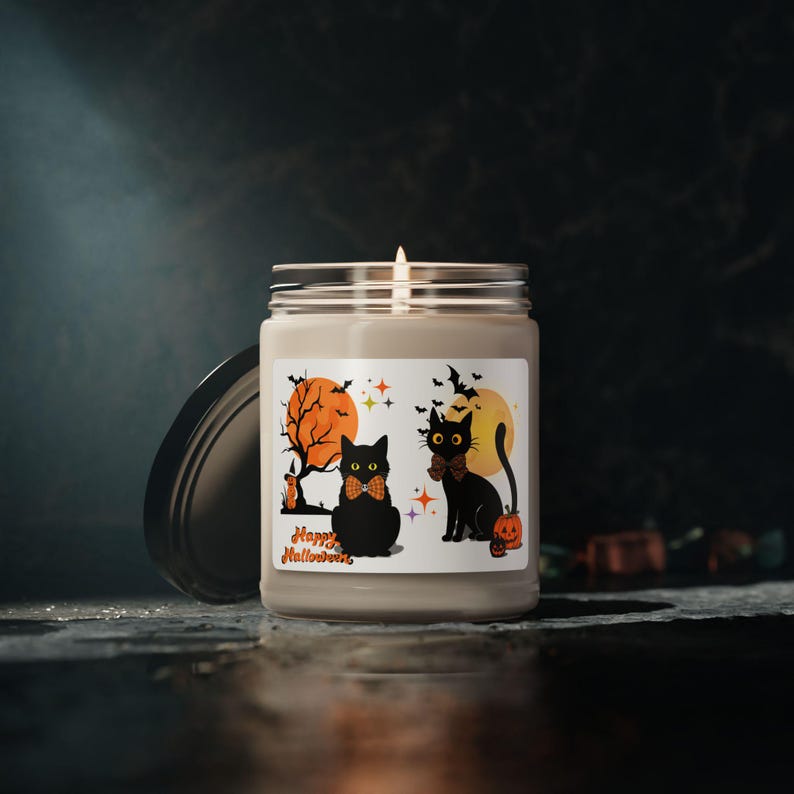 Halloween Cat Soy Candle, Black Cat Fall Candle, Spooky Autumn Home Fragrance, Halloween Home Decor, Cat Lover Gift