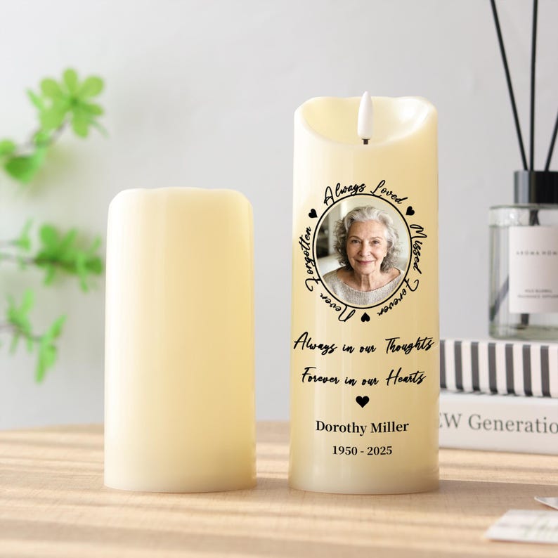 Personalized Photo LED Candle, Custom Sympathy Candle, Bereavement Gift for Family, Personalized Photo Remembrance Gift, In Loving Memory Decor