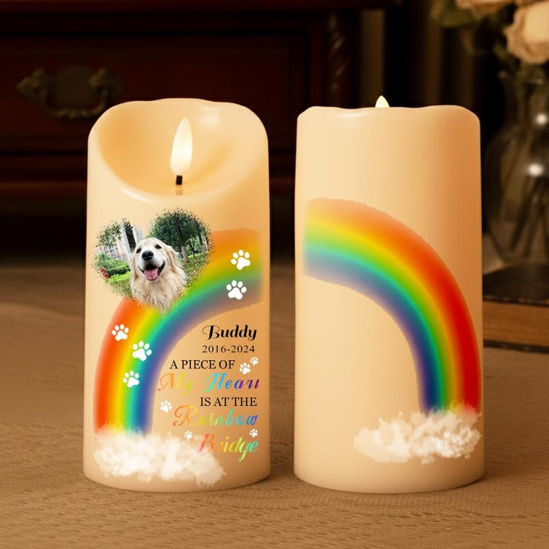 Personalized Pet Photo Memorial LED Candle, Custom Dog Cat Picture Remembrance Light, Flameless Pet Sympathy Gift, Christmas Memorial Keepsake for Her Him