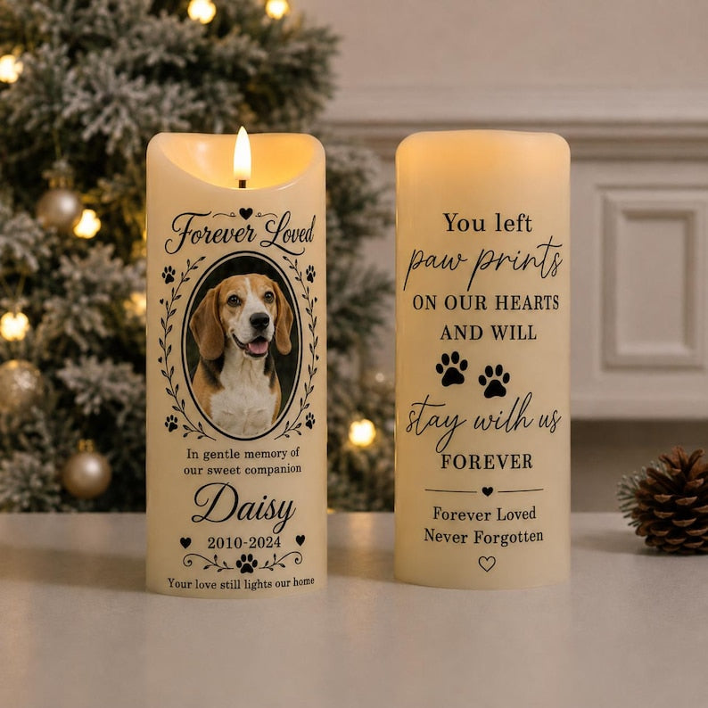 Personalized Pet Memorial LED Candle, Custom Dog Photo Remembrance Gift, Double-Sided Rainbow Bridge Candle, Pet Loss Sympathy Keepsake