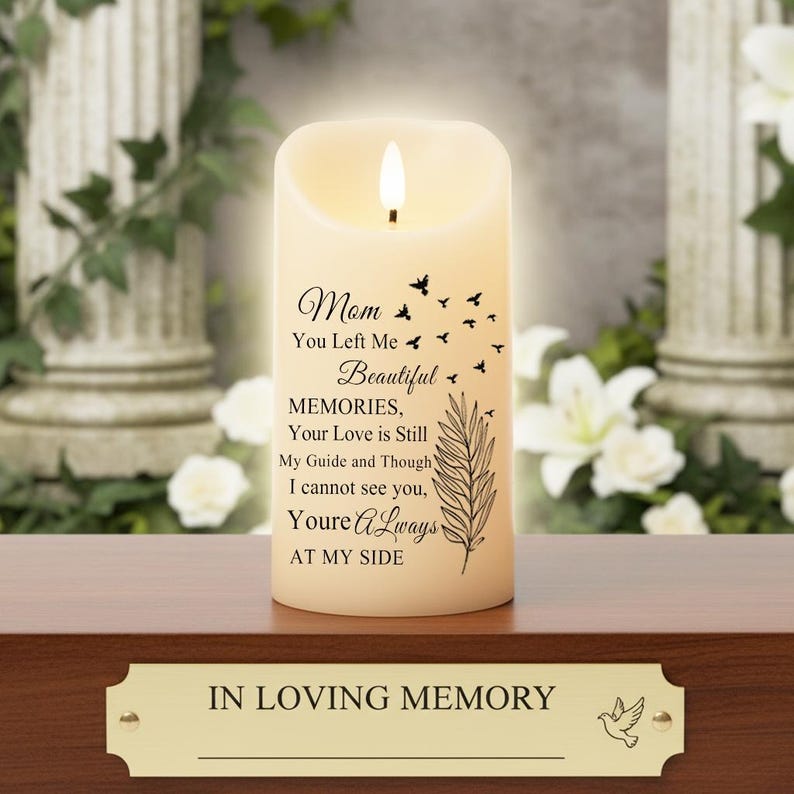 Personalized Memorial LED Candle with Photo, Custom Picture Remembrance Light, In Loving Memory Flameless Candle, Sympathy Gift for Mom Dad, Christmas Keepsake