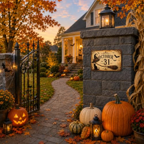 Rustic Halloween Metal Sign, Vintage October Wall Decor, Spooky Fall Home Decoration, Antique Halloween Seasonal Sign