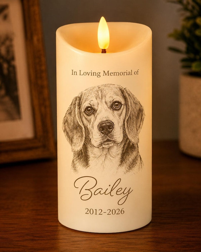 In Loving Memory Pet LED Candle, Custom Dog Cat Photo Memorial Light, Rainbow Bridge Remembrance Decor, Personalized Sympathy Keepsake, Pet Lover Gift
