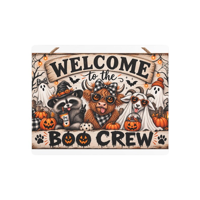 Halloween Welcome Boo Crew Metal Sign, Spooky Porch Decor, Dog & Pet Halloween Wall Art, Animal Costume Decoration, Autumn Entryway Outdoor Sign