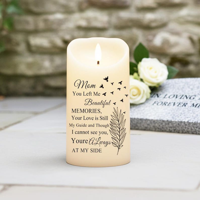 Personalized Memorial LED Candle with Photo, Custom Picture Remembrance Light, In Loving Memory Flameless Candle, Sympathy Gift for Mom Dad, Christmas Keepsake