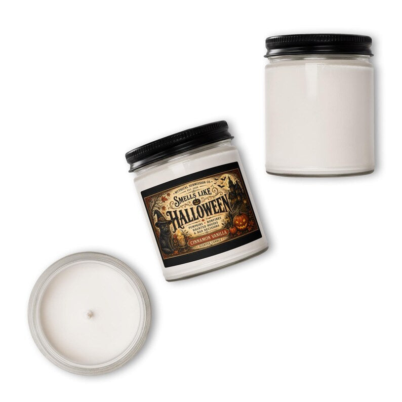 🎃 Halloween Candle, Cinnamon Vanilla Scent, Haunted House Decor, Black Cat Spooky Candle 🐈‍⬛🕯️