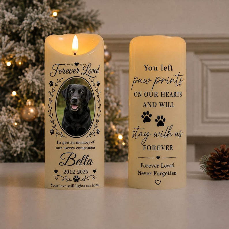 Personalized Pet Memorial LED Candle, Custom Dog Photo Remembrance Gift, Double-Sided Rainbow Bridge Candle, Pet Loss Sympathy Keepsake