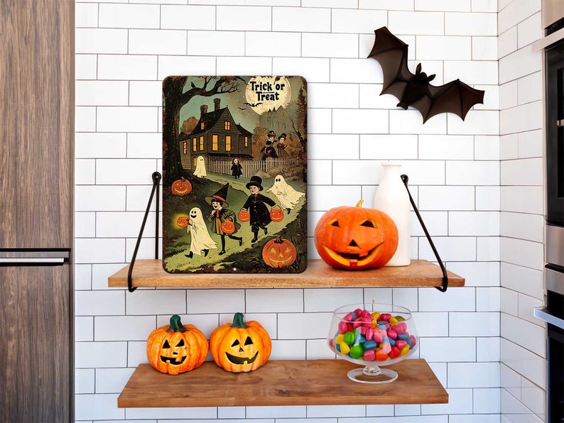 🎃 Primitive Rustic Halloween Metal Sign, Trick or Treat Kids Decor, Antique Distressed Front Door & Patio Sign (Copy)