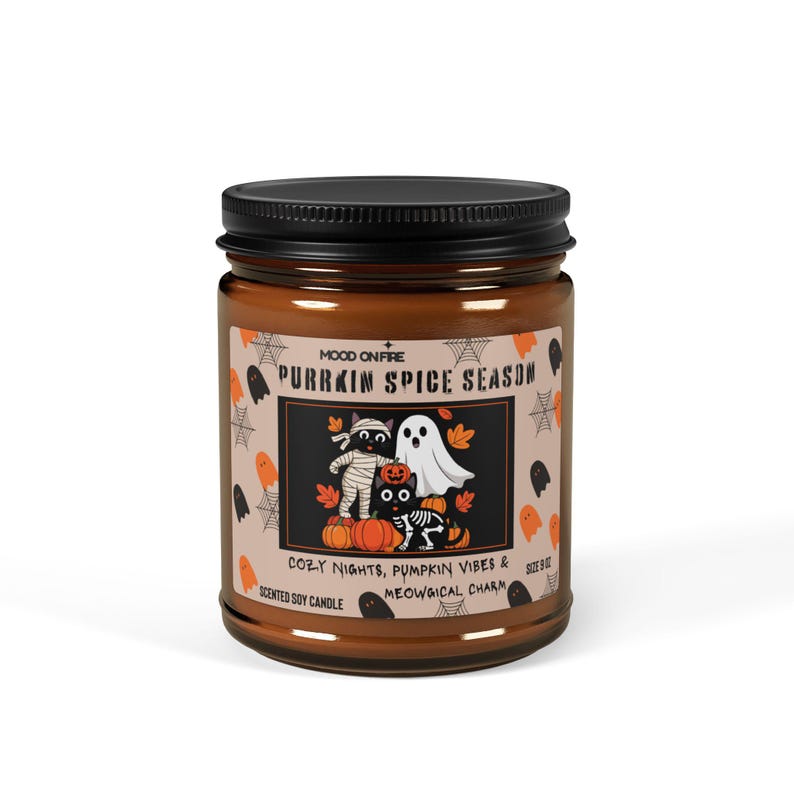 Halloween Cat Candle, Pumpkin Spice Soy Candle, Black Cat Fall Decor, Spooky Autumn Candle, Halloween Home Decor, Cat Lover Gift (Copy)