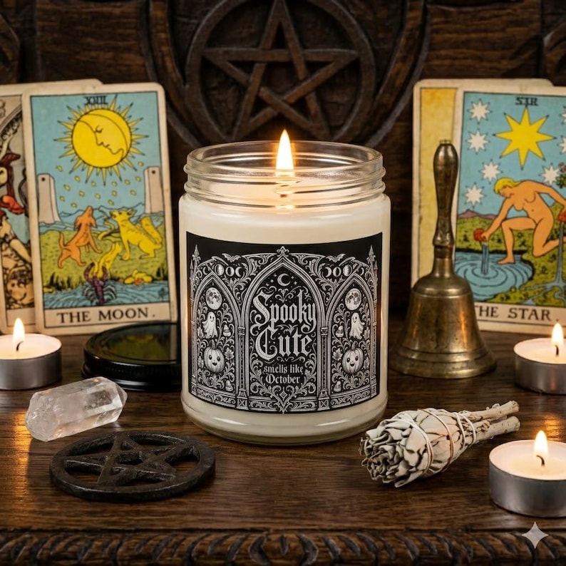 Spooky Cute Candle | Smells Like October Scented Soy Wax Candle | Witchy Halloween Ghost Pumpkin Decor | Fall Gift