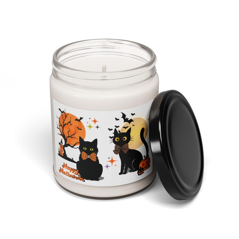 Halloween Cat Soy Candle, Black Cat Fall Candle, Spooky Autumn Home Fragrance, Halloween Home Decor, Cat Lover Gift
