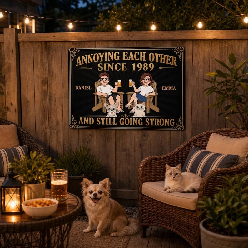 Custom Annoying Each Other and Still Going Strong Metal Sign – Personalized Couple Wall Decor, Funny Anniversary Gift