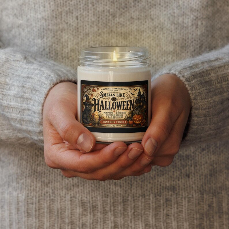 🎃 Halloween Candle, Cinnamon Vanilla Scent, Haunted House Decor, Black Cat Spooky Candle 🐈‍⬛🕯️