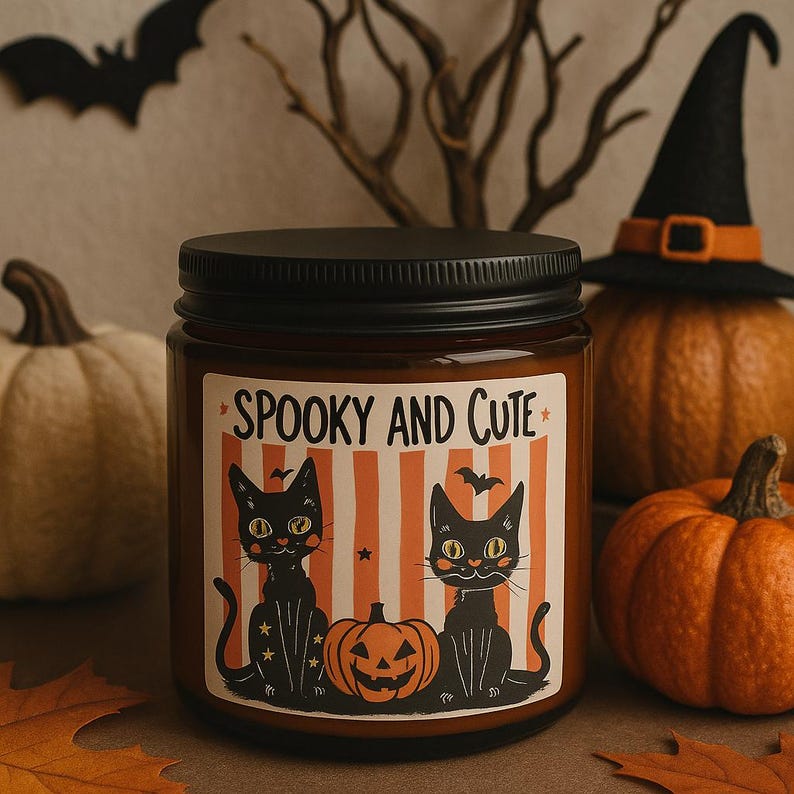 Halloween Home Decor Candle, Vintage Black Cat Fall Candle, Trick or Treat Halloween Candle, Spooky Season Home Decor, Black Cat Lover Gift