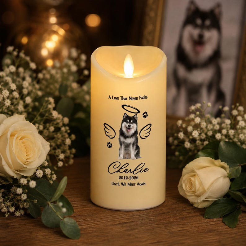 Personalized Pet Memorial LED Candle, Custom Pet Photo In Loving Memory Candle, Flameless Remembrance Decor, Dog Cat Memorial Gift, Pet Lover Gift