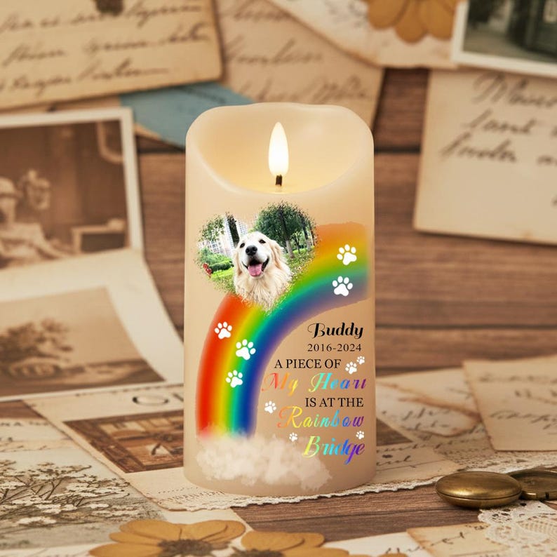 Personalized Pet Photo Memorial LED Candle, Custom Dog Cat Picture Remembrance Light, Flameless Pet Sympathy Gift, Christmas Memorial Keepsake for Her Him