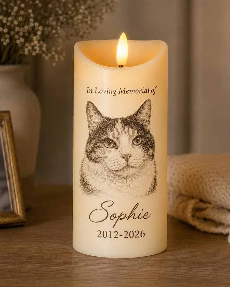 In Loving Memory Pet LED Candle, Custom Dog Cat Photo Memorial Light, Rainbow Bridge Remembrance Decor, Personalized Sympathy Keepsake, Pet Lover Gift