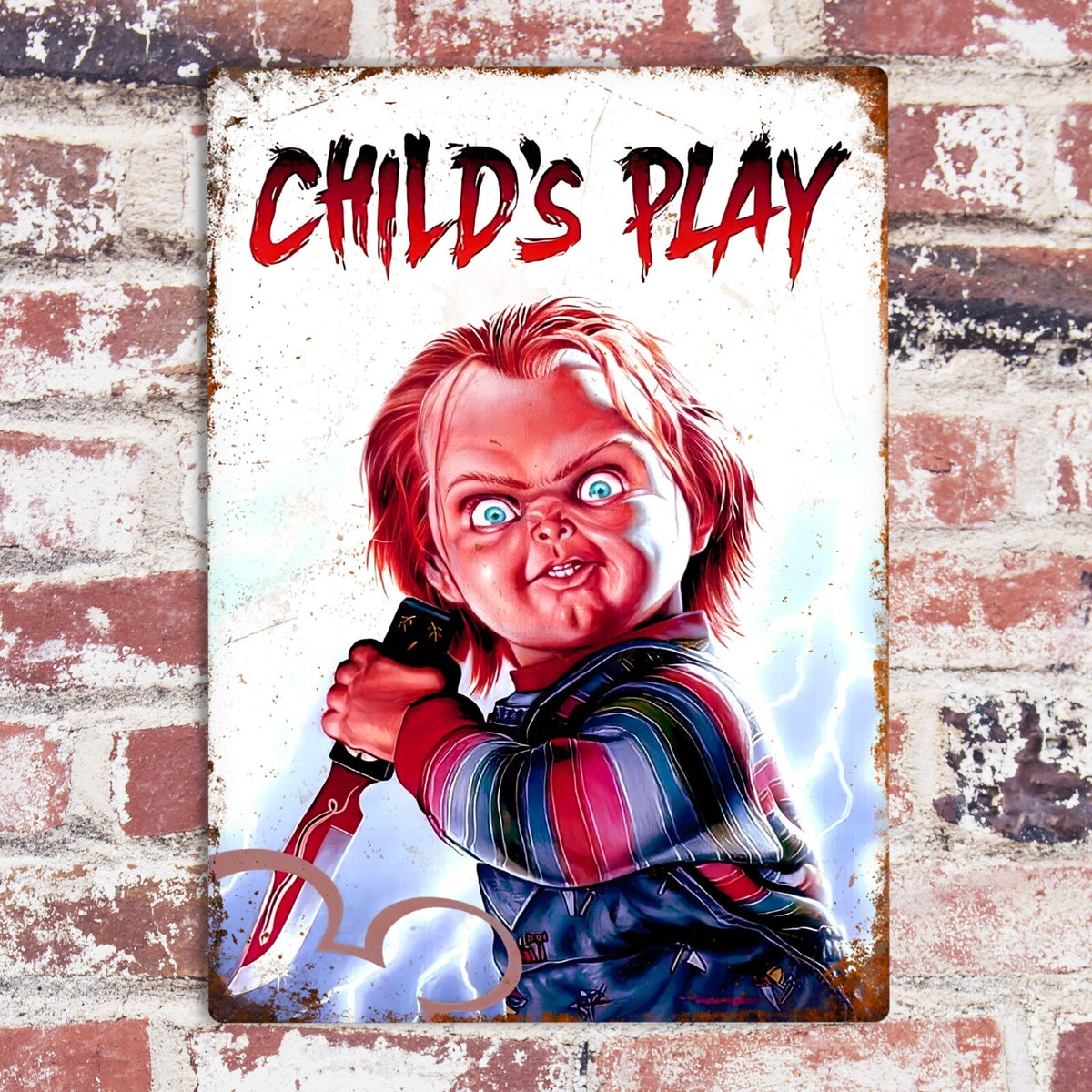 Child’s Play Horror Metal Sign, Creepy Doll Movie Wall Art, Vintage Halloween Horror Plaque, Spooky Room Decor, Scary Film Fan Gift