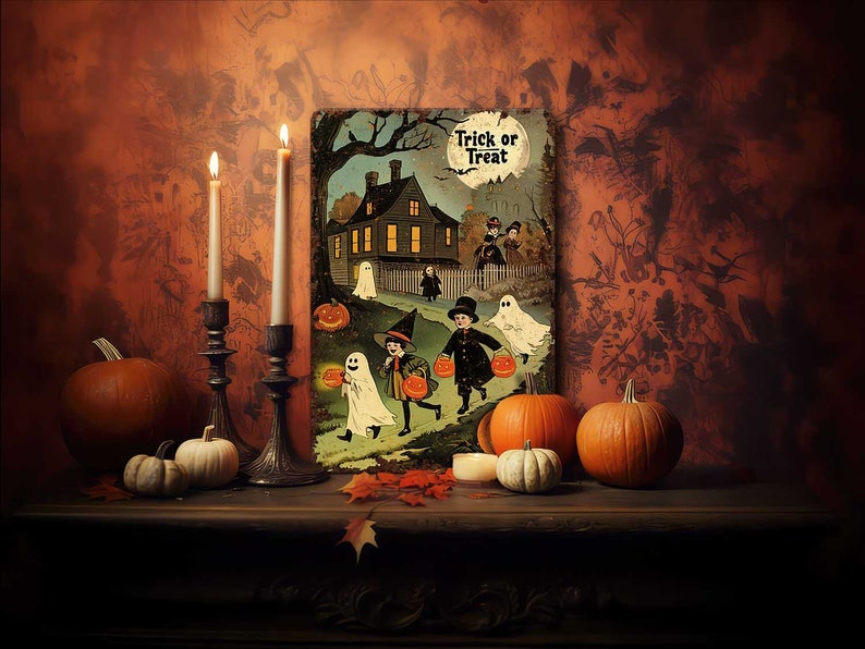 🎃 Primitive Rustic Halloween Metal Sign, Trick or Treat Kids Decor, Antique Distressed Front Door & Patio Sign (Copy)