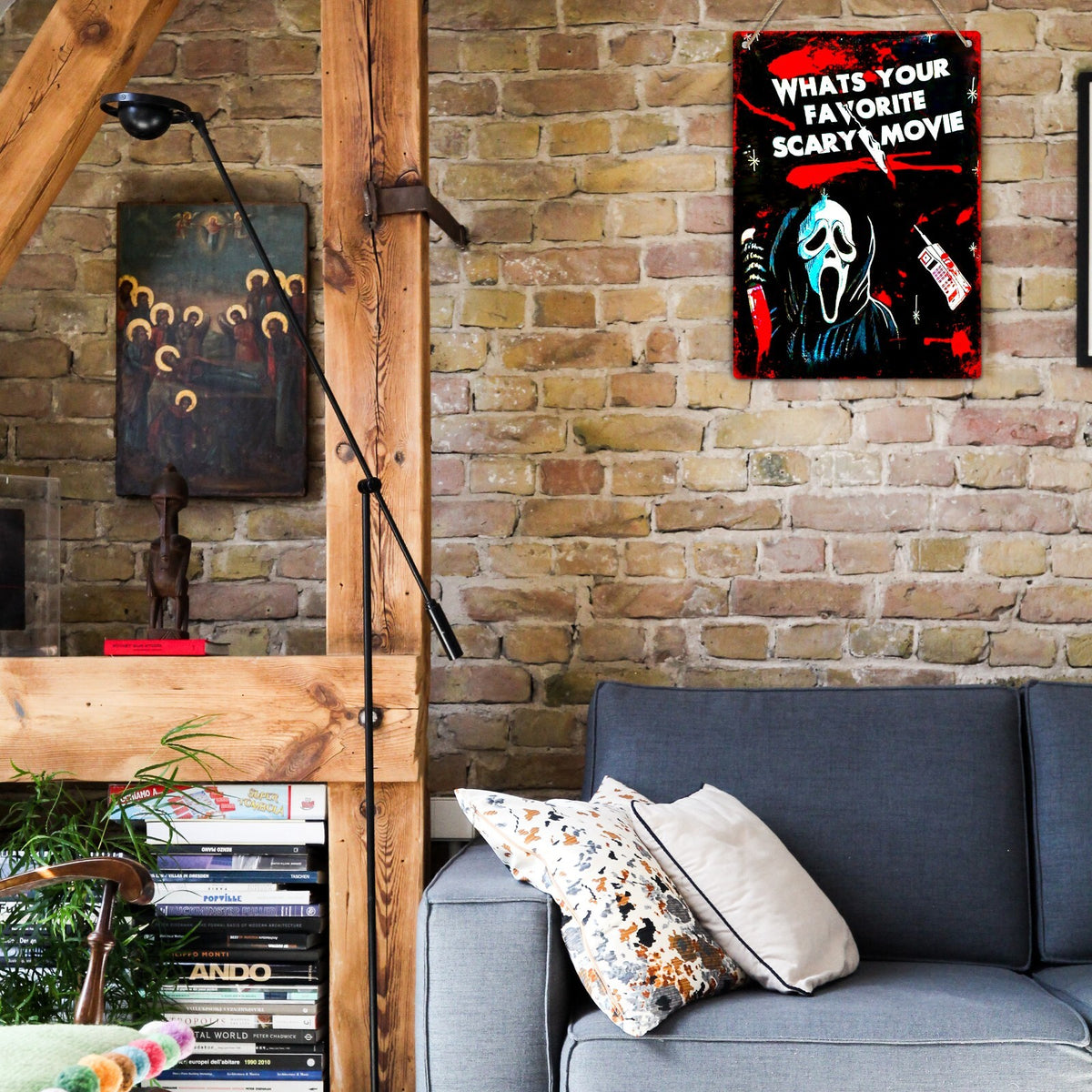 What’s Your Favorite Scary Movie Metal Tin Sign, Halloween Horror Wall Decor, Spooky Movie Quote Sign, Vintage Horror Room Decor, Halloween Gift