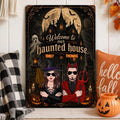 Custom Halloween Haunted House Sign, Personalized Welcome Halloween Metal Sign, Couple Halloween Yard Decor, Spooky Porch Wall Art, Halloween Gift