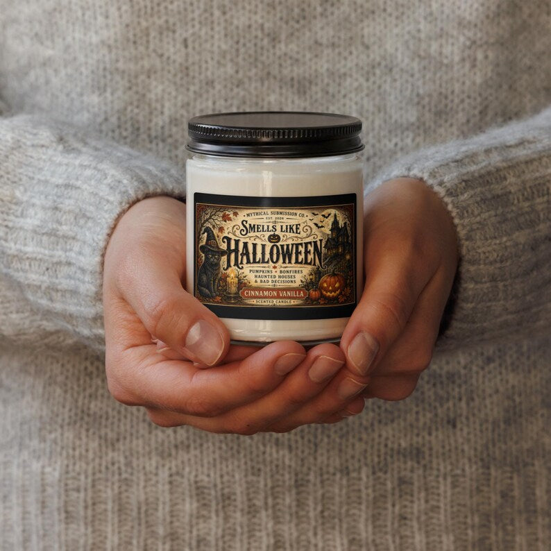 🎃 Halloween Candle, Cinnamon Vanilla Scent, Haunted House Decor, Black Cat Spooky Candle 🐈‍⬛🕯️