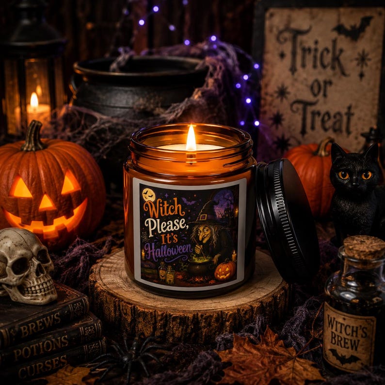 Witch Please It's Halloween Candle, Amber Jar Soy Candle, Funny Witchy Halloween Decor, Spooky Fall Candle, Gothic Home Decor, Halloween Gift