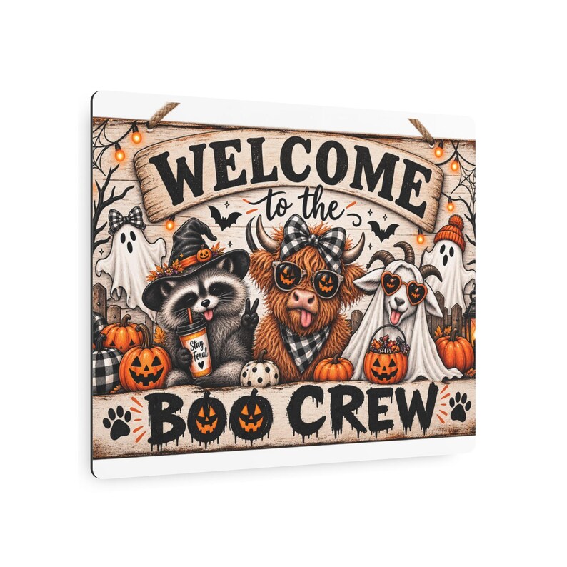 Halloween Welcome Boo Crew Metal Sign, Spooky Porch Decor, Dog & Pet Halloween Wall Art, Animal Costume Decoration, Autumn Entryway Outdoor Sign