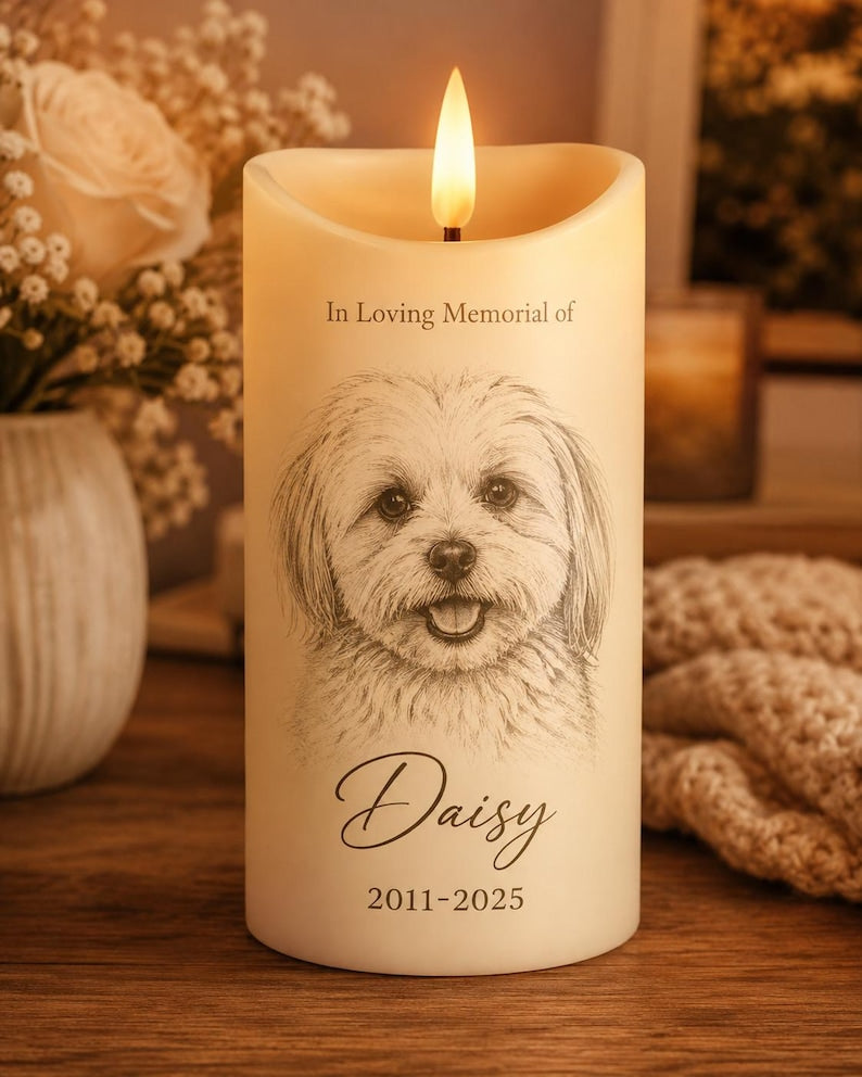 In Loving Memory Pet LED Candle, Custom Dog Cat Photo Memorial Light, Rainbow Bridge Remembrance Decor, Personalized Sympathy Keepsake, Pet Lover Gift
