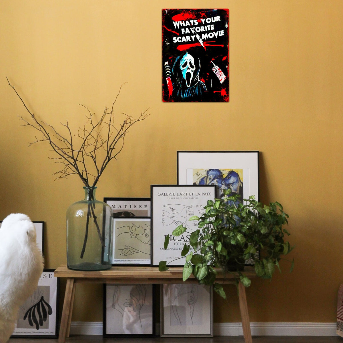 What’s Your Favorite Scary Movie Metal Tin Sign, Halloween Horror Wall Decor, Spooky Movie Quote Sign, Vintage Horror Room Decor, Halloween Gift