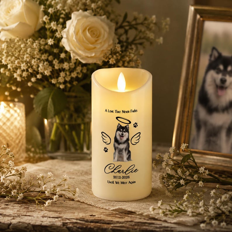 Personalized Pet Memorial LED Candle, Custom Pet Photo In Loving Memory Candle, Flameless Remembrance Decor, Dog Cat Memorial Gift, Pet Lover Gift